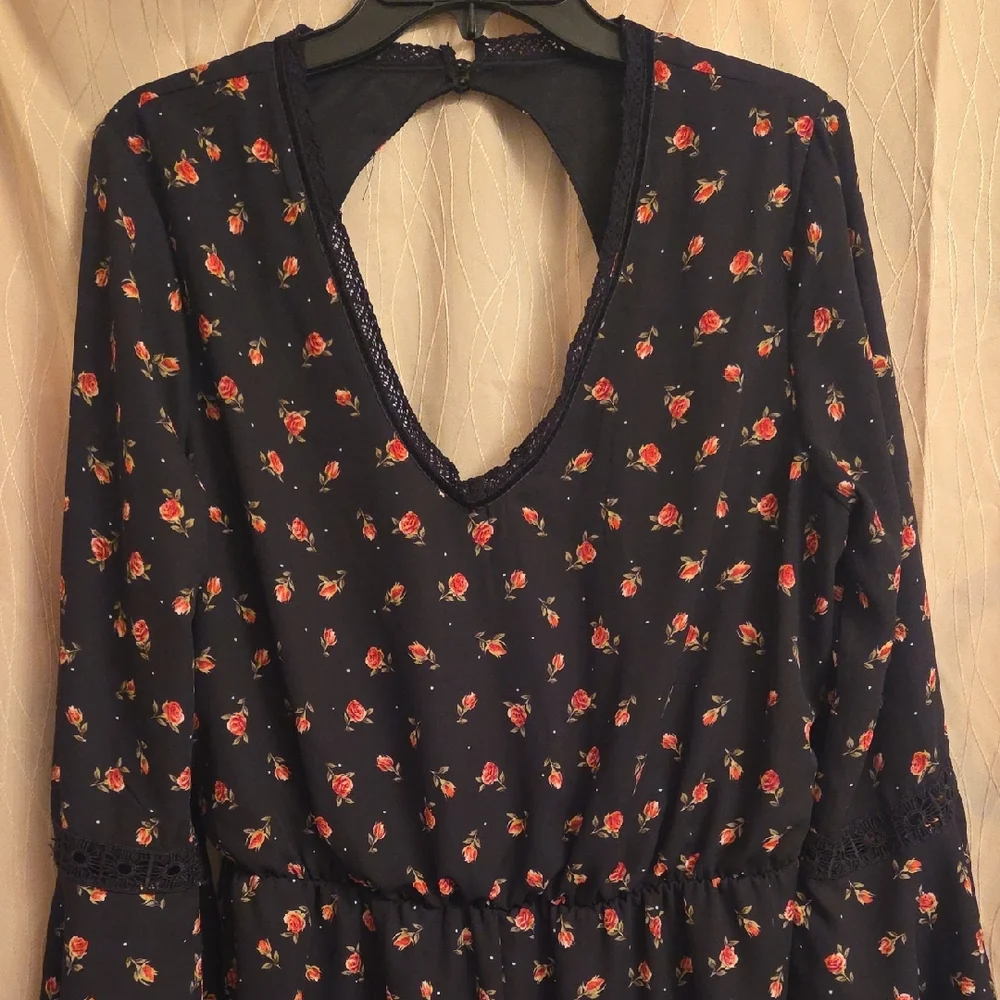 Disney Princess Black Floral Romper with‎ Red and Pink Accents
